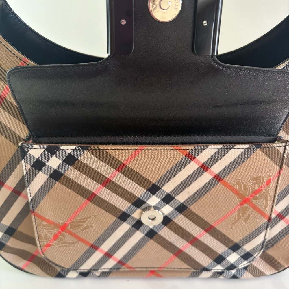 Burberry Nova Check Canvas & Black Leather Front Pocket Buckle Hobo Bag - Picture 11 of 16